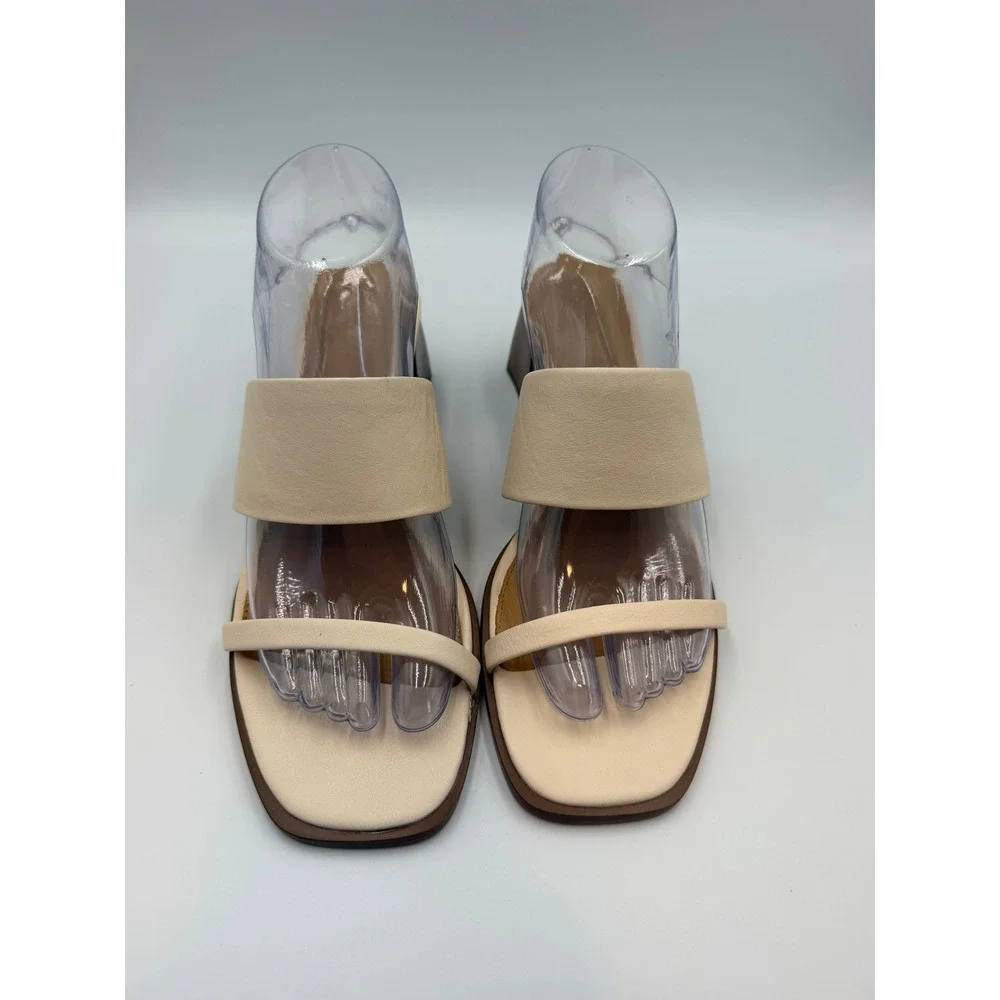 Madewell Cream Tan Kaitlin Leather Block Heel Sandals Square Toe Mule Size 9